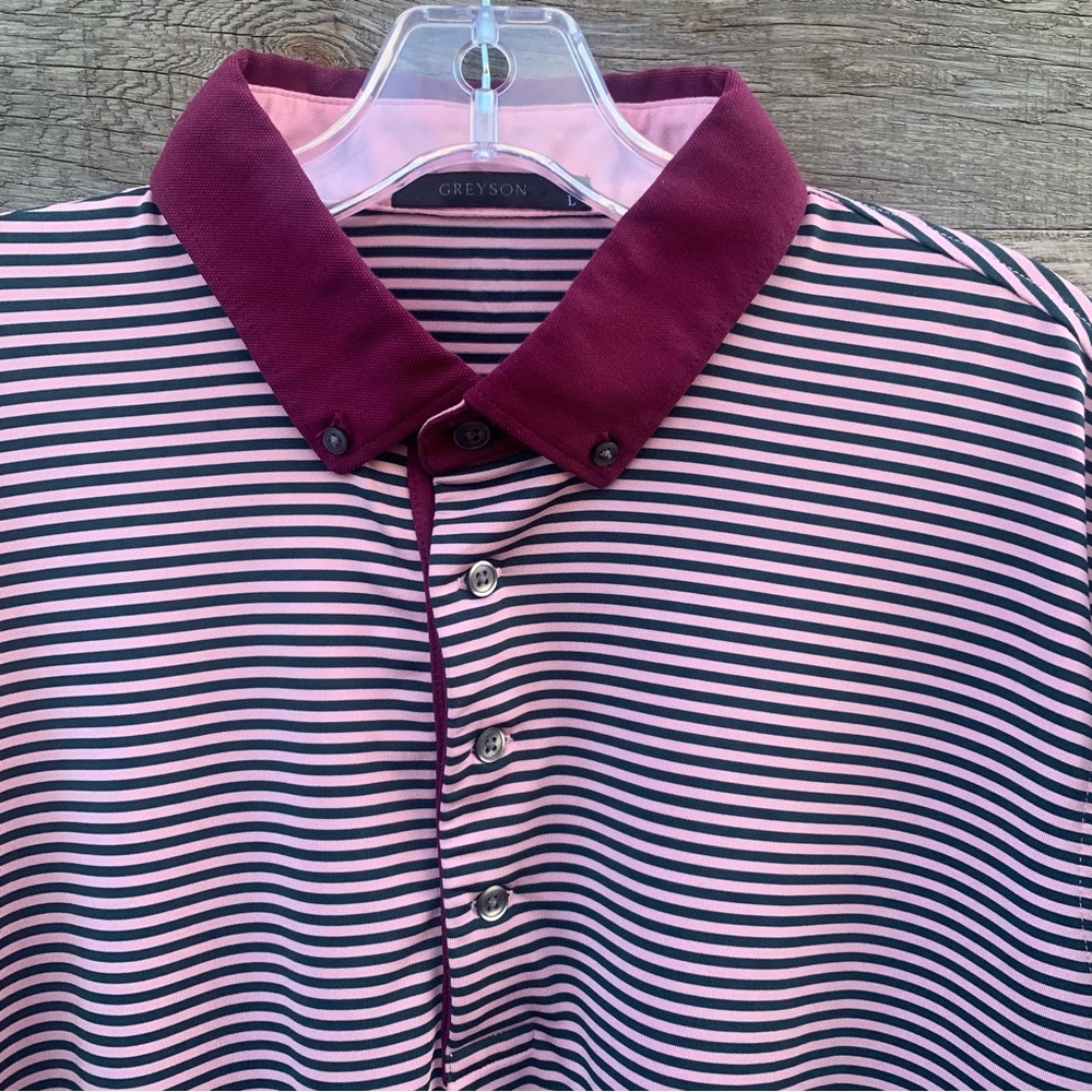 Greyson Polo Golf Shirt Mens L Performance Striped Button Collar Preppy Resort